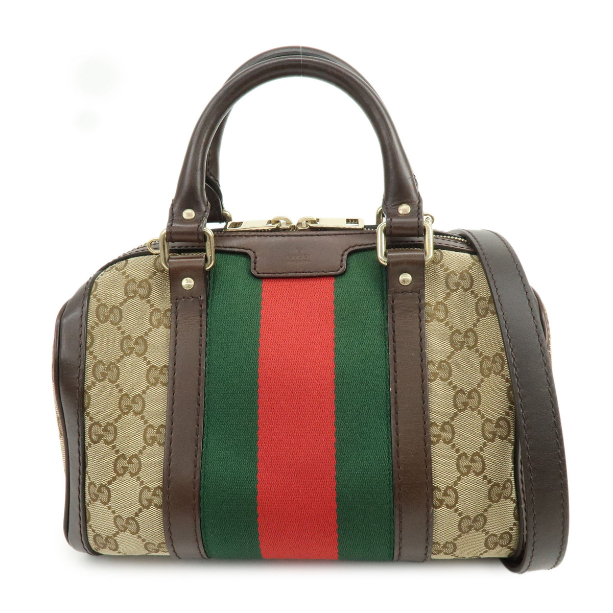 GUCCI Sherry GG Canvas Leather 2Way Bag Boston Bag Hand Bag 269876