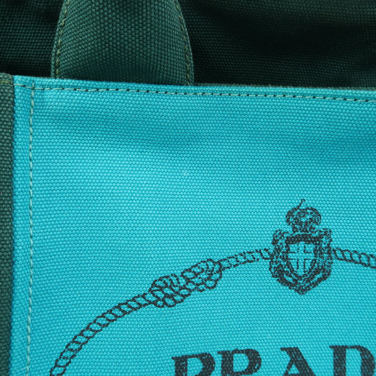 PRADA Logo Canapa Triangle Logo 2Way Tote Hand Bag  Green Blue BN2642