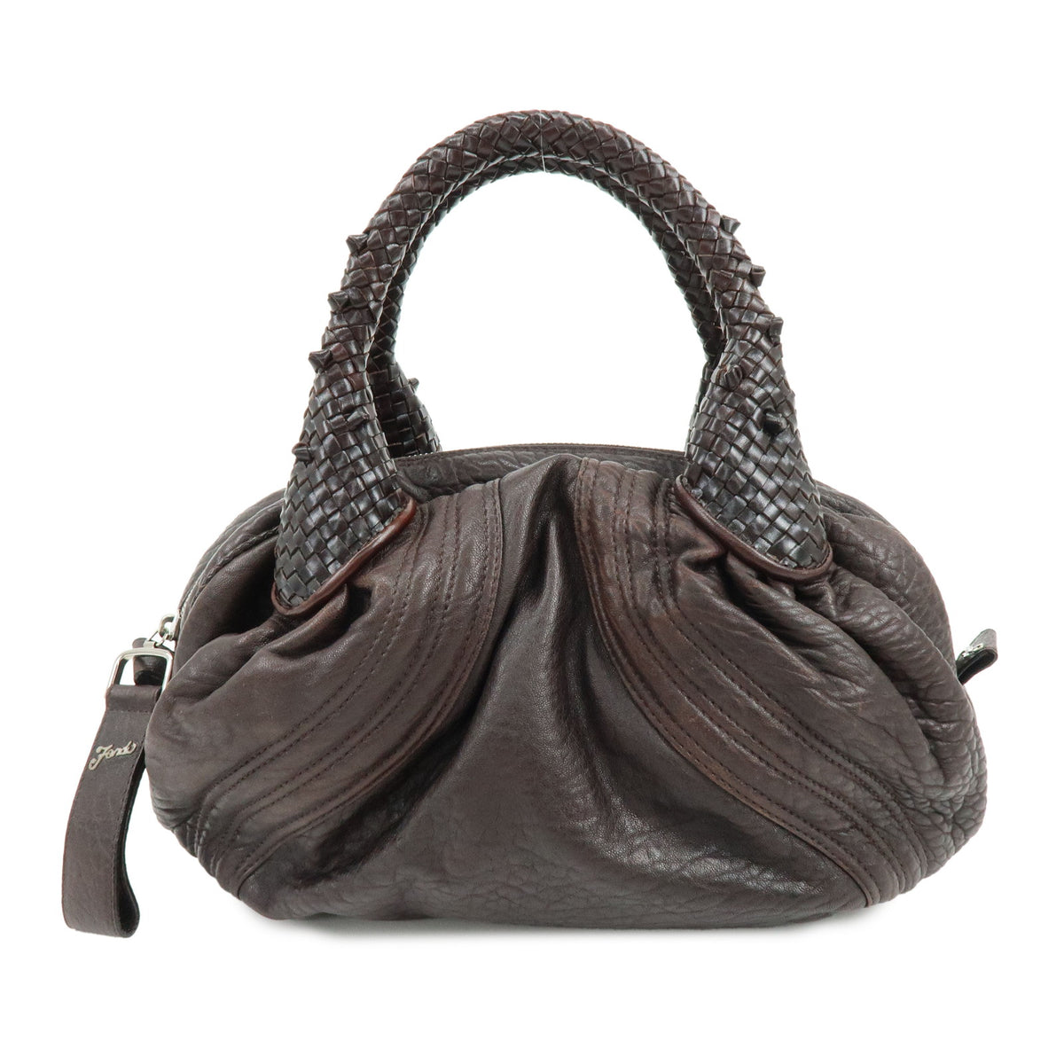 FENDI Zucca Mini Spy Bag Leather Hand Bag Dark Brown 8BL078