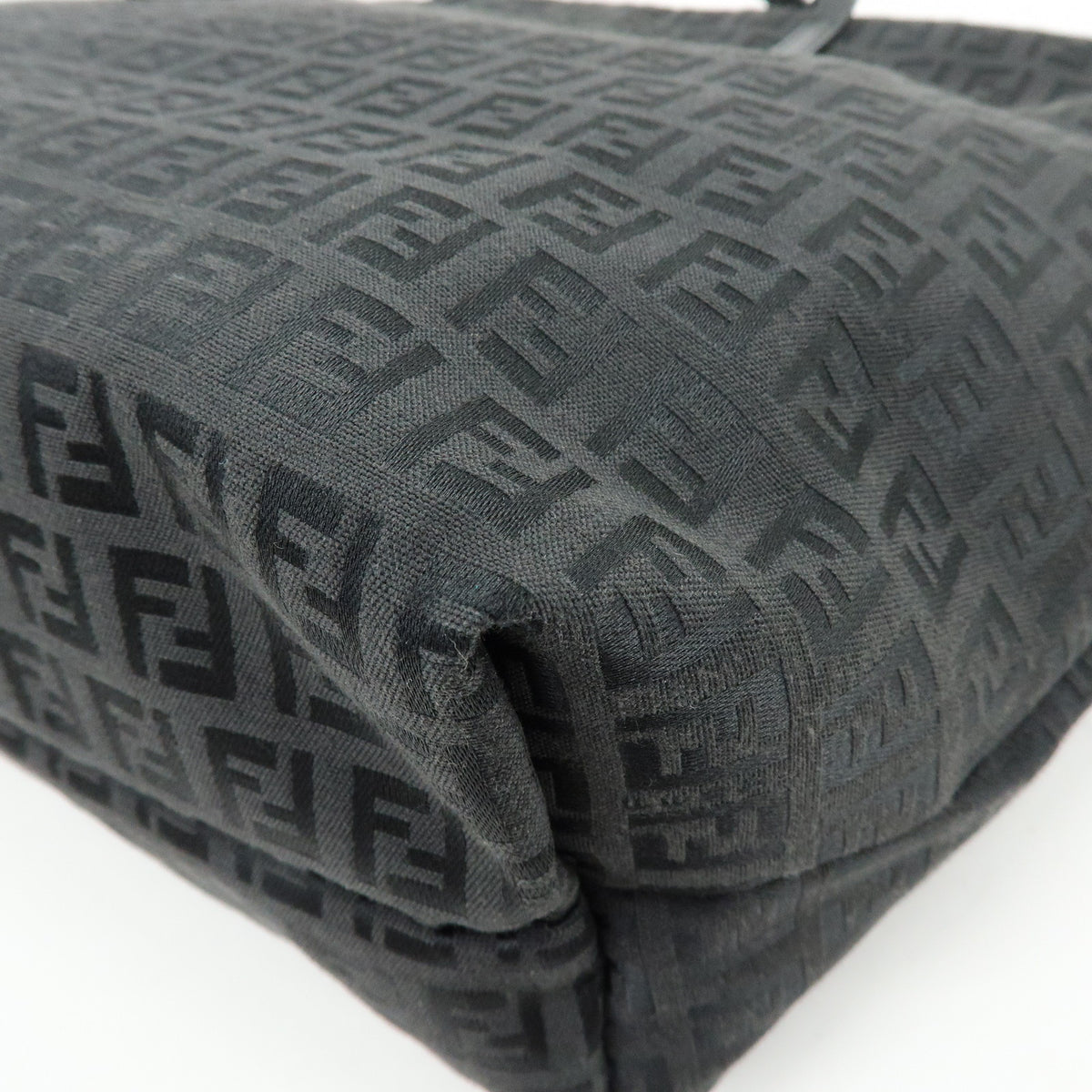 FENDI Zucchino Jacquard Canvas Leather Tote Bag Hand Bag Black 8BH025
