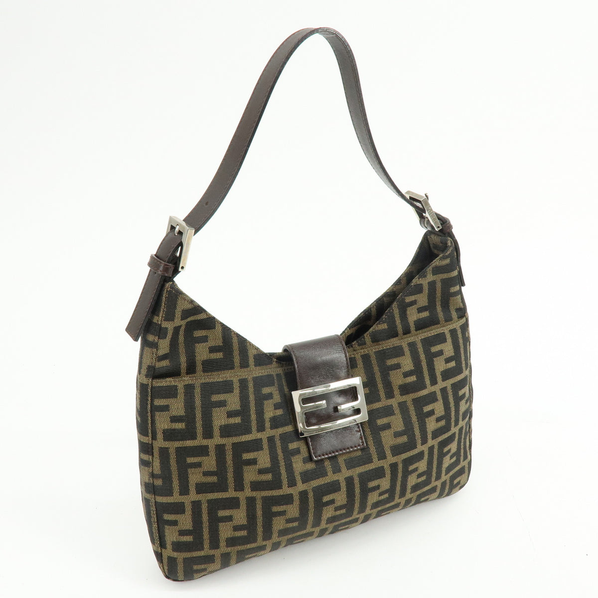 FENDI Zucca Canvas Leather Shoulder Bag Hand Bag Black Brown 26569