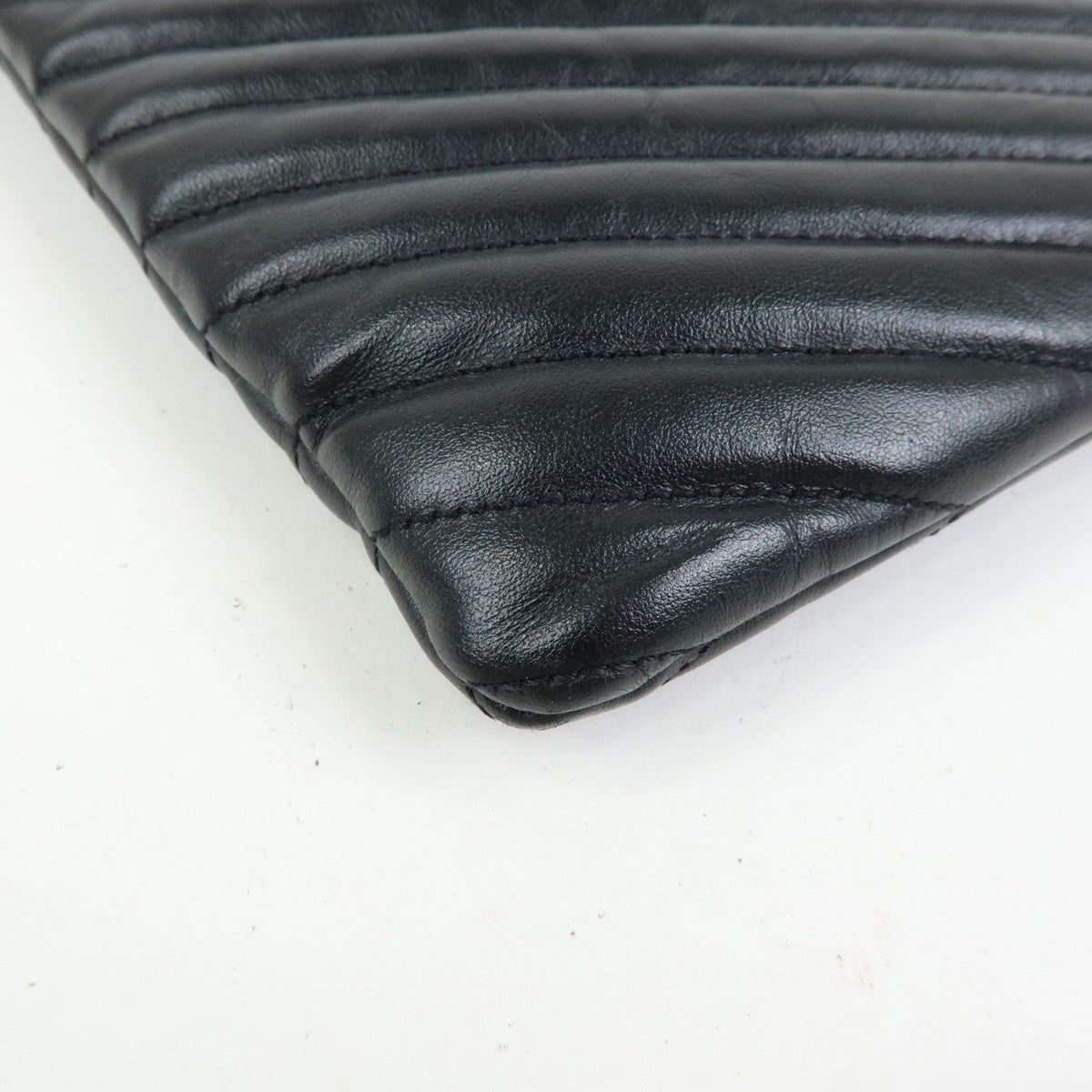 SAINT LAURENT PARIS V Stitch Leather Clutch Bag Flat Pouch Black