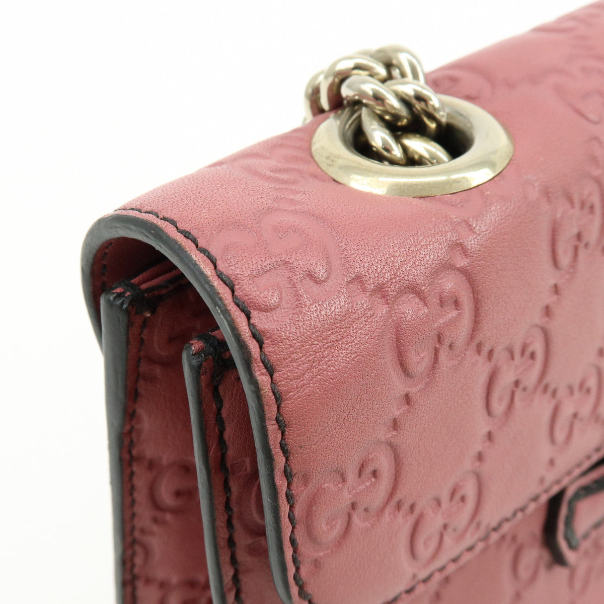 GUCCI Horsebit Guccissima Leather Chain Shoulder Hand Bag Pink 295402