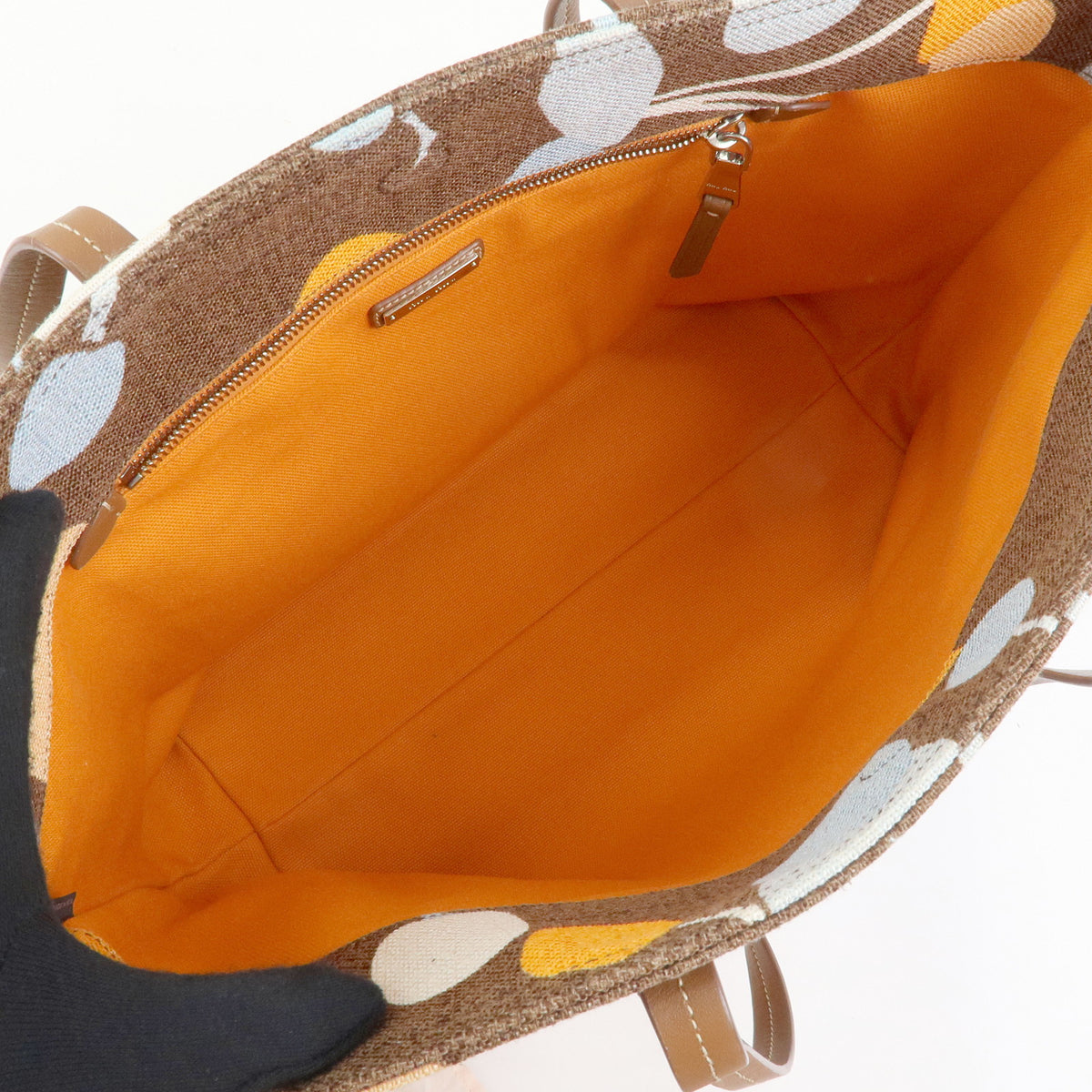 MIU MIU Logo Canvas Leather Tote Shoulder Bag Flower Brown 5BG126
