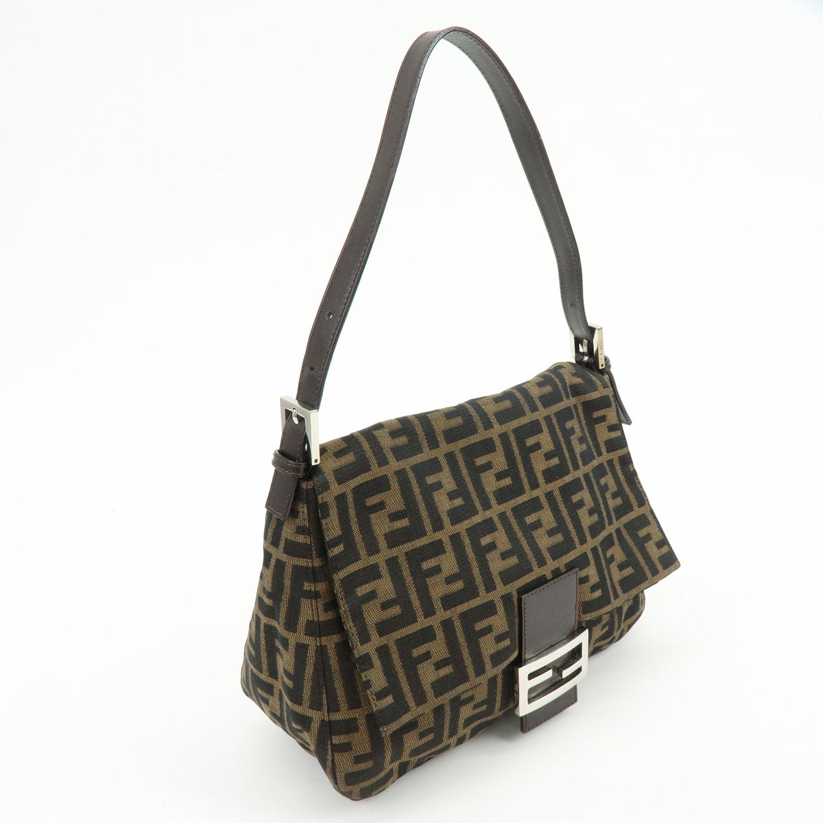 FENDI Zucca Mamma Baguette Jacquard Canvas Leather Shoulder Bag 26325