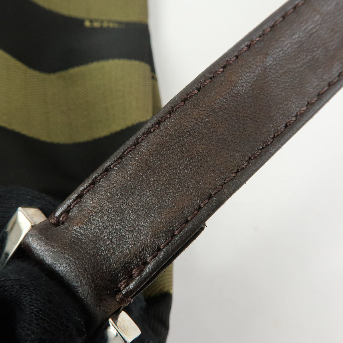 FENDI Pequin Canvas Leather Shoulder Bag  Hand Bag Brown 222828653・008
