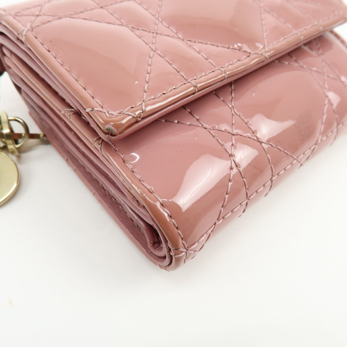 Christian Dior Lady Dior Cannage Patent Leather Bi-fold Compact Wallet