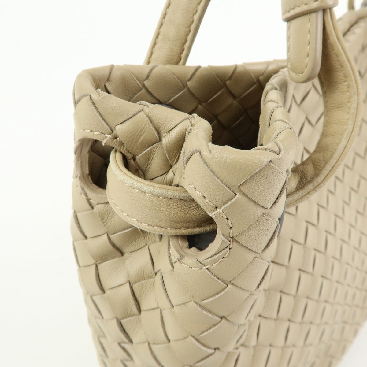 BOTTEGA VENETA Intrecciato Garda Leather Tote Bag Hand Bag Beige