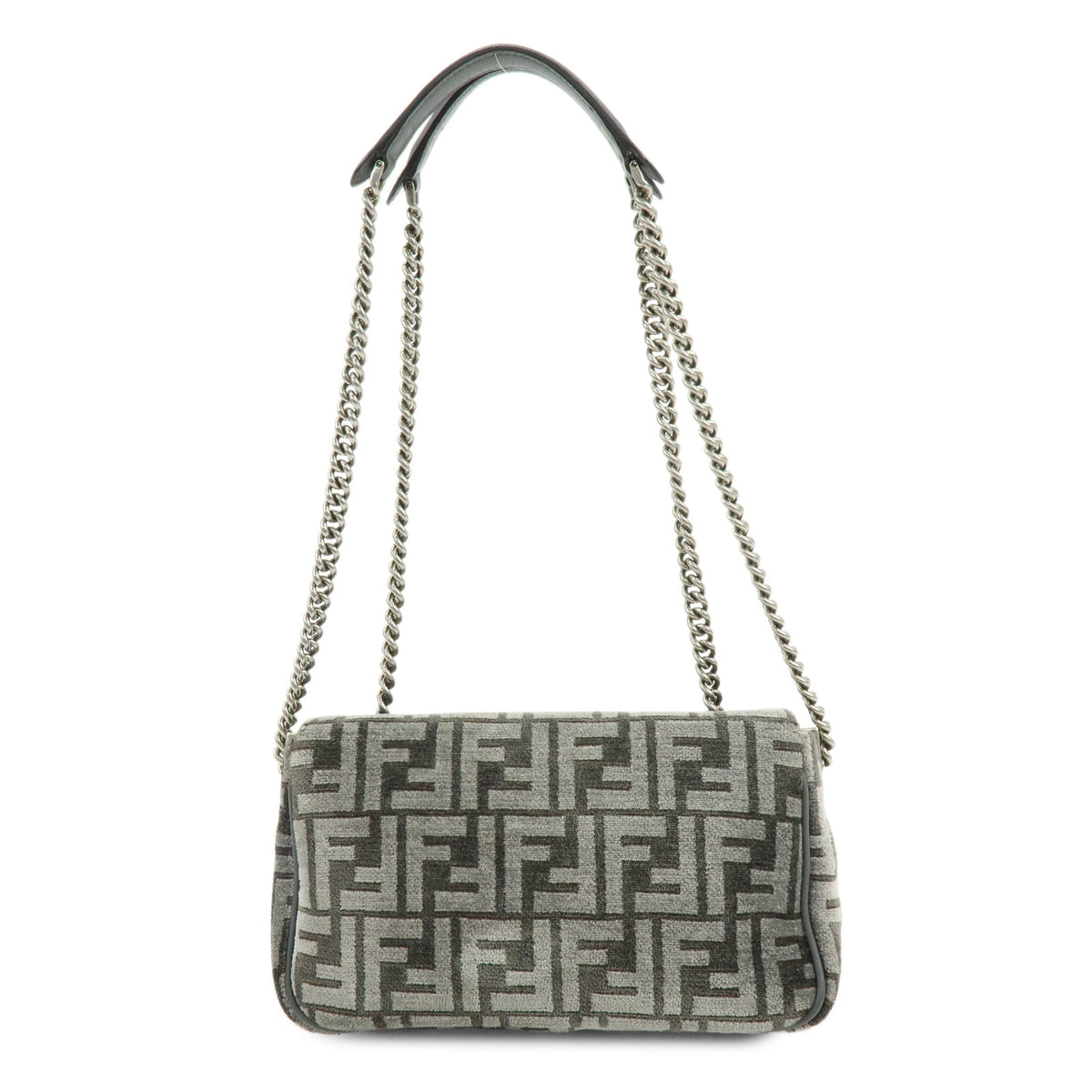 FENDI Zucca Baguette Chain Midi Viscose Shoulder Bag Gray 8BR793