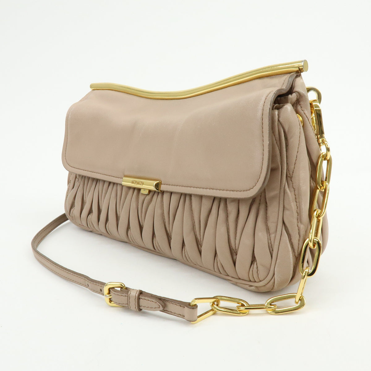 MIU MIU Matelasse Nappa Leather Chain Shoulder Bag Pink Beige