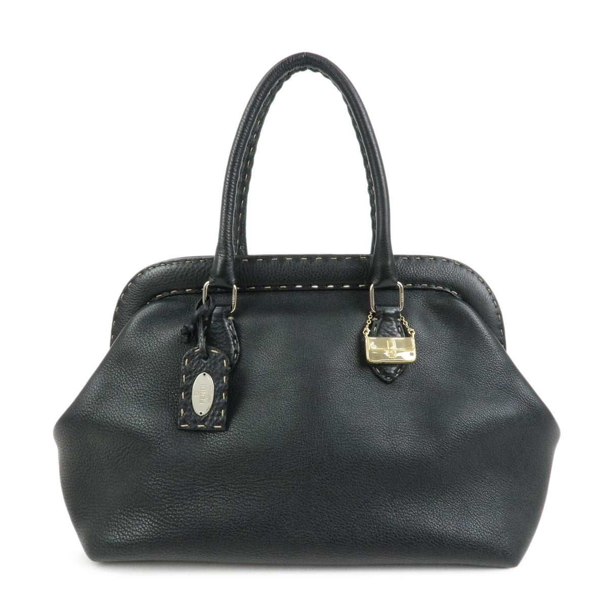 FENDI Selleria Leather Doctor's Bag Hand Bag Black 8BN076