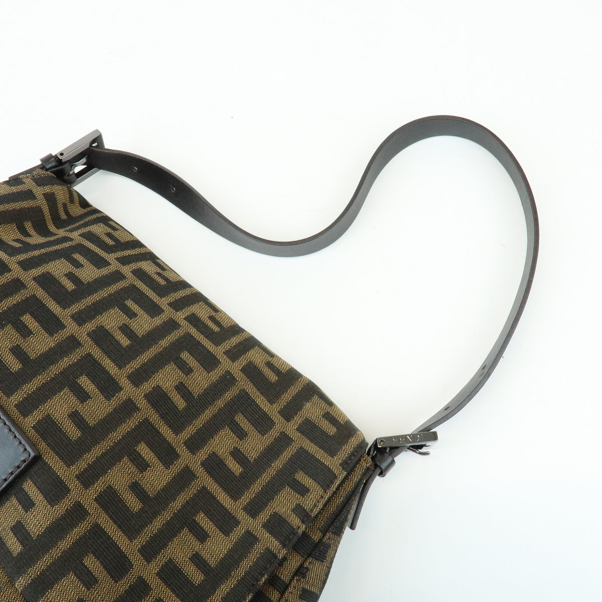 FENDI Mamma Baguette Zucca Canvas Leather Shoulder Bag Brown 8BR001