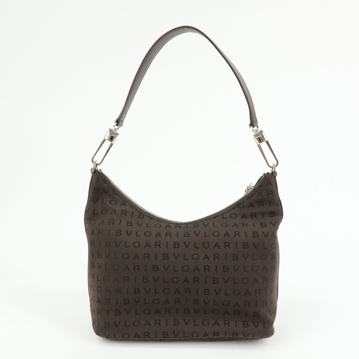 BVLGARI Logomania Canvas Leather Shoulder Bag Hand Bag Brown