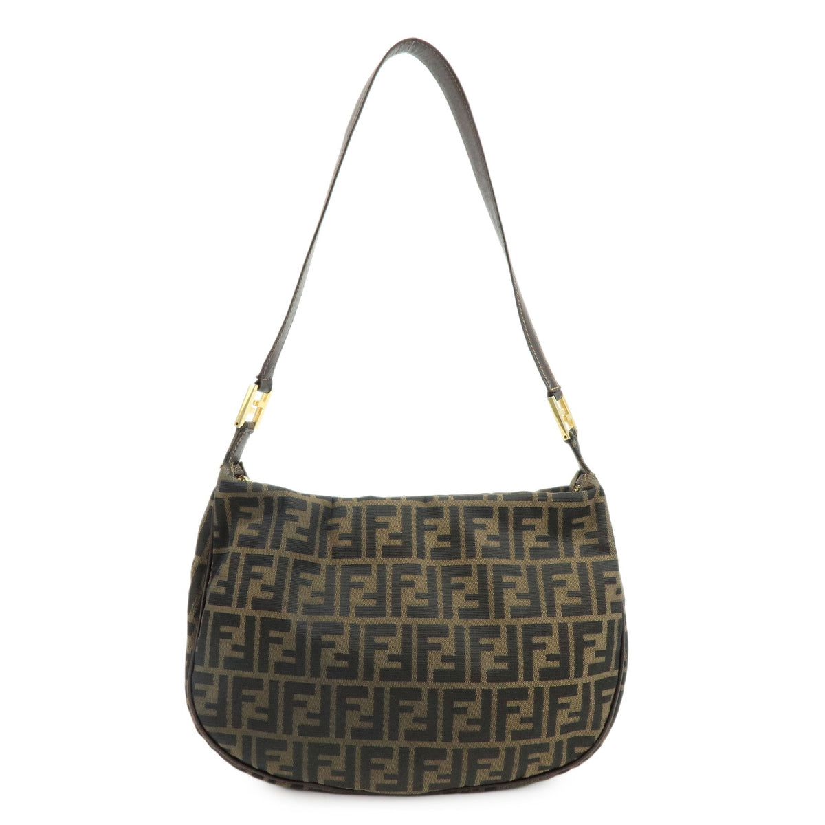 FENDI Zucca Jacquard Canvas Leather Shoulder Bag Hand Bag Brown