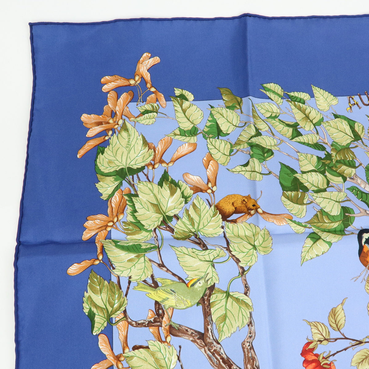 HERMES Silk 100% Scarf AU COEUR DES BOIS Blue