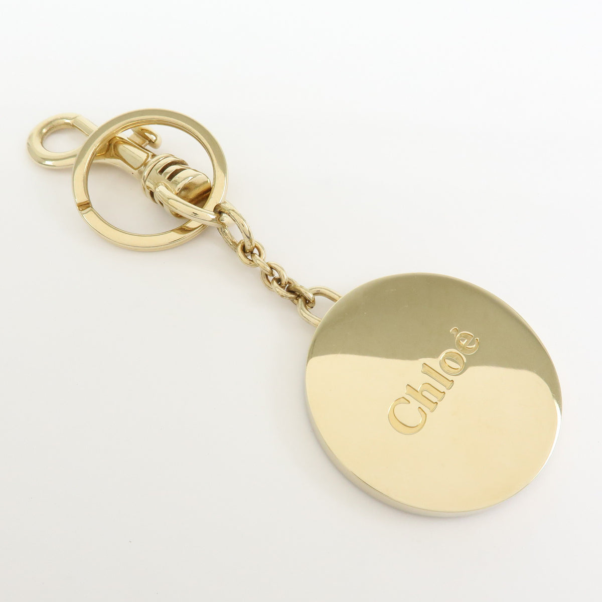 Chloe Logo Metal Leather Bag Charm Key Charm Key Chain Gold Beige