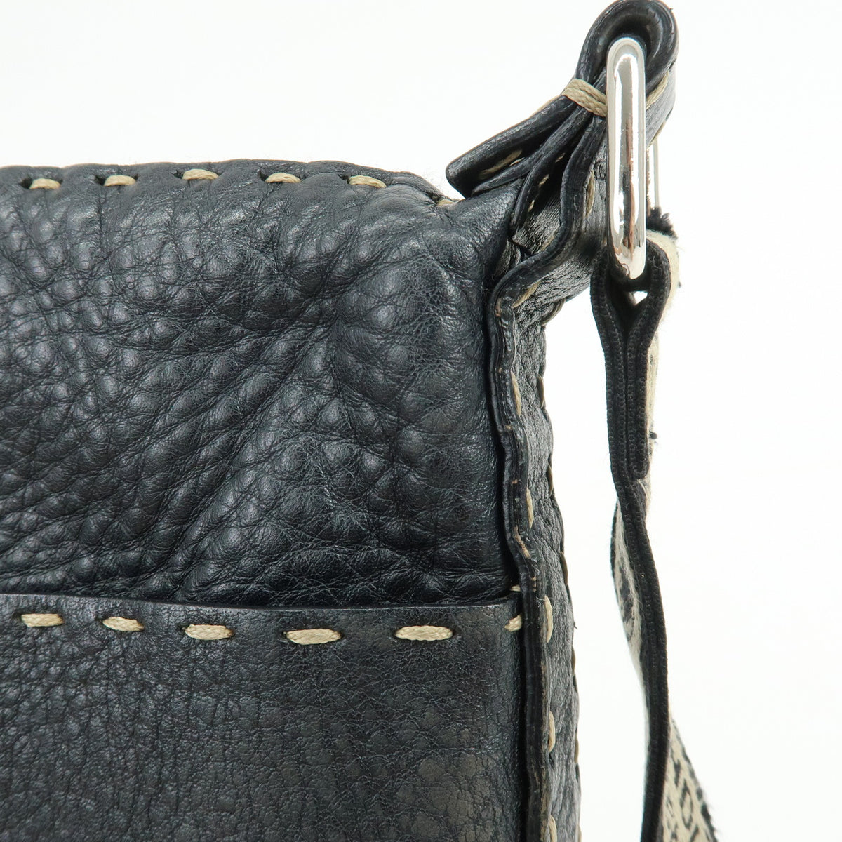 FENDI Logo Selleria Leather Shoulder Bag Crossbody Bag Black 8BT109