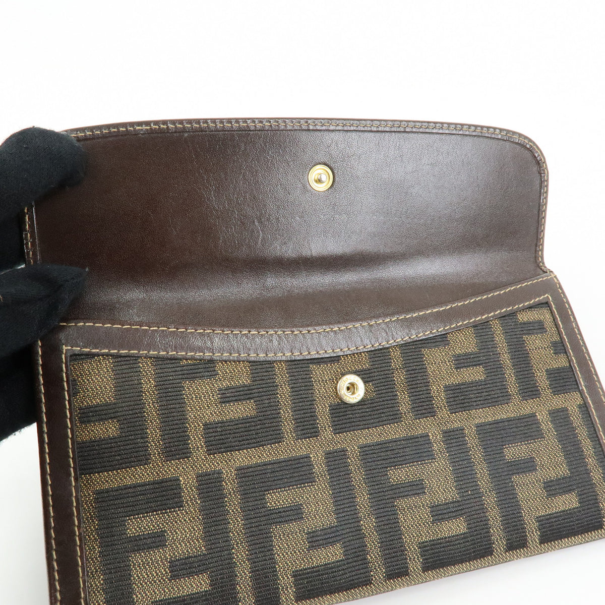 FENDI Zucca Canvas Leather Long Wallet Brown 2804 30806