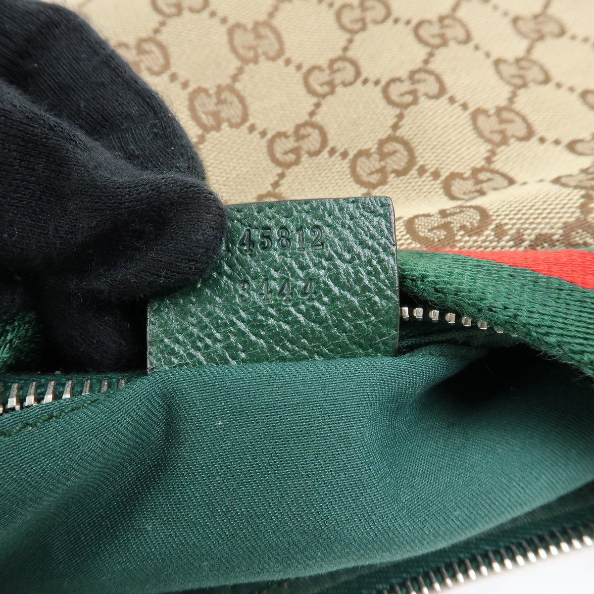 GUCCI Sherry GG Canvas Leather Shoulder Bag Beige Green Red 145812