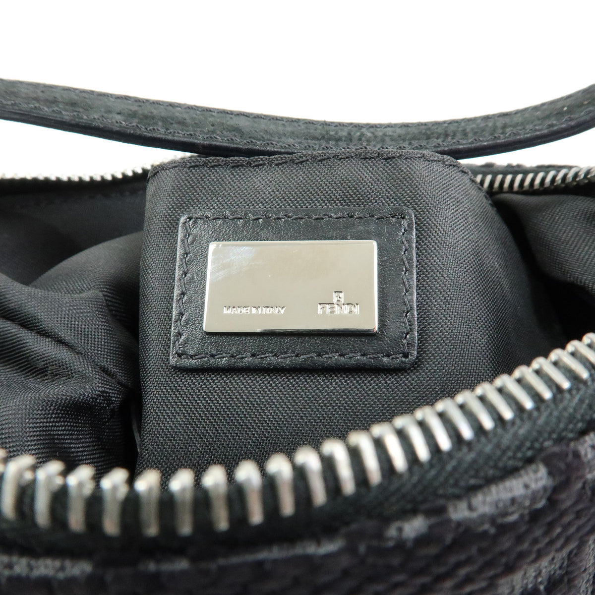 FENDI Zucchino Canvas Leather Shoulder Bag Hand Bag Black 8BR248