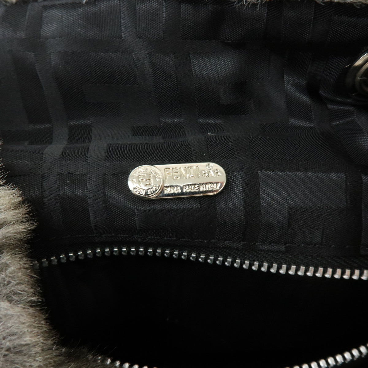 FENDI Zucca Mink like Fur Suede Backpack Rucksuck Gray