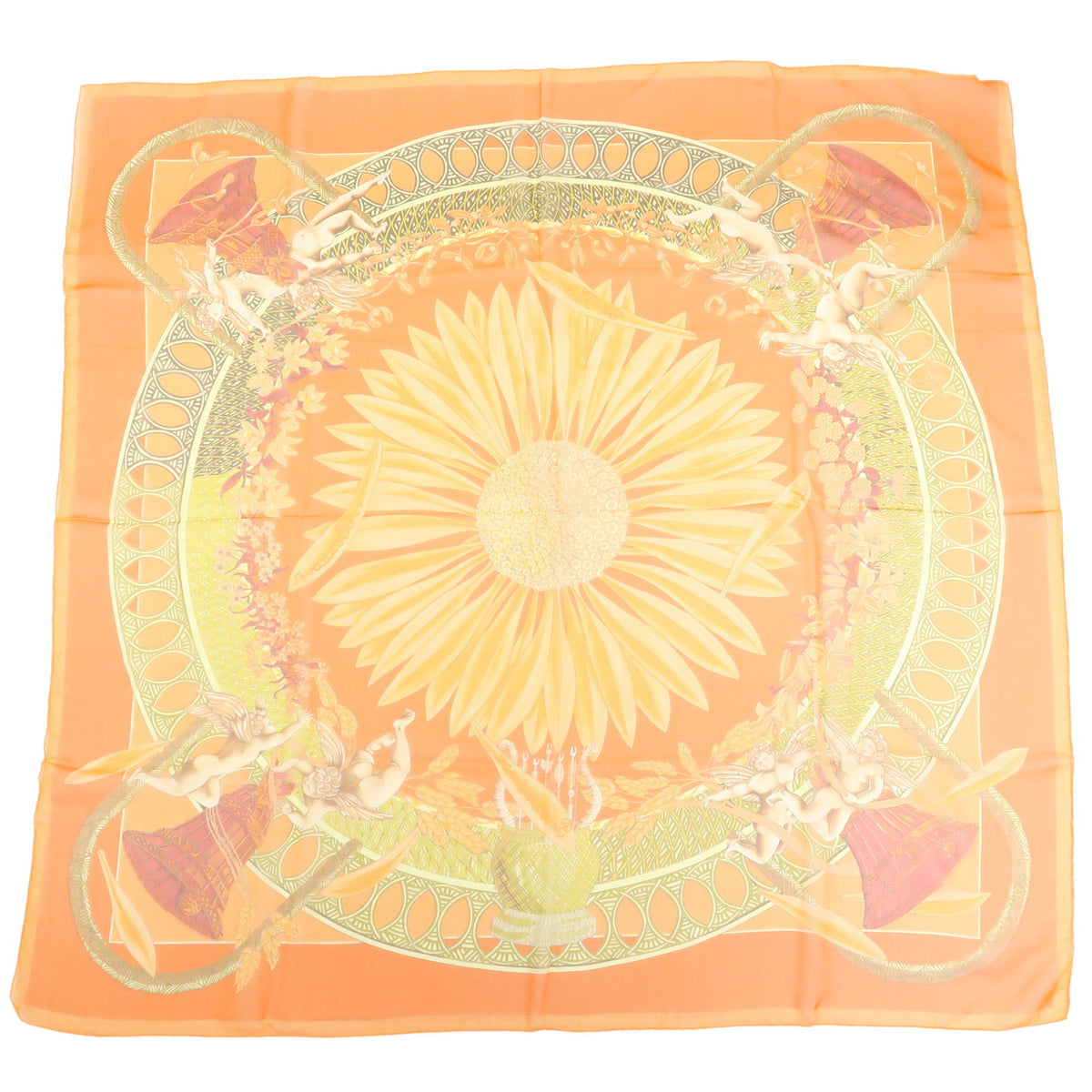 HERMES Carre 90 Silk 100% Scarf AMOURS Orange