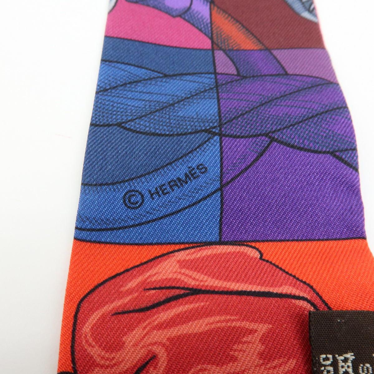 HERMES Twilly Silk 100% Scarf CAVALLERIA D ETRIERS Red Purple Blue
