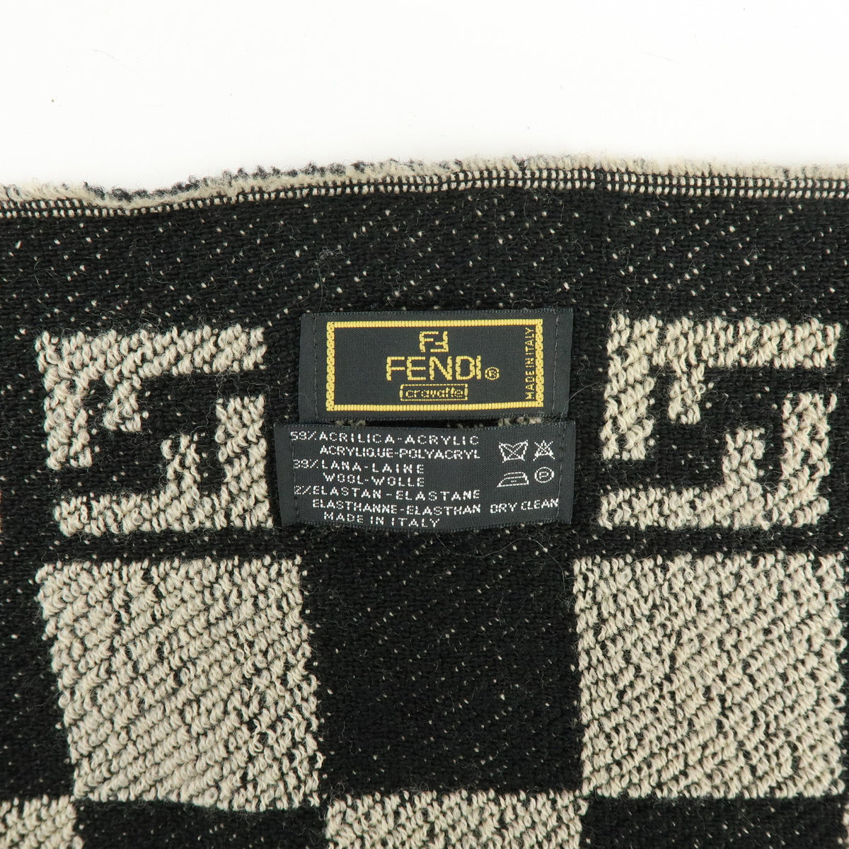 FENDI Zucca FF Logo Acrylic Wool Scarf Shawl Beige Black