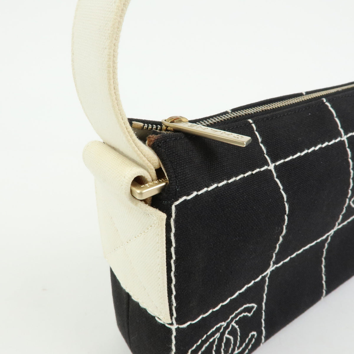 CHANEL Chocolate Bar COCO Mark Canvas Shoulder Bag Hand Bag Black White
