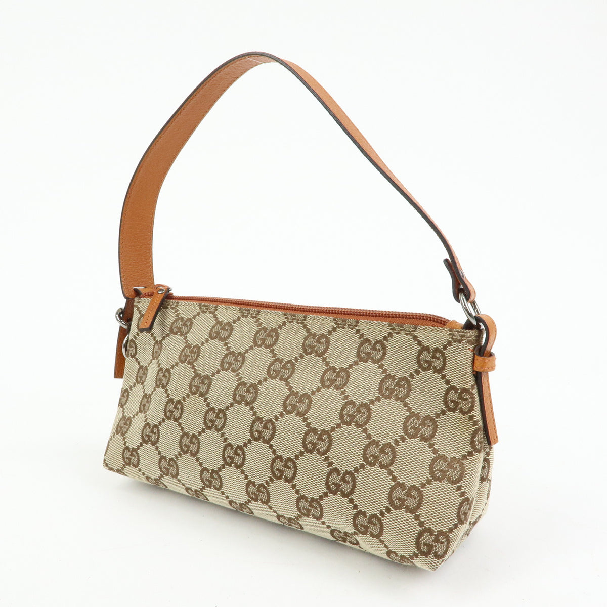 GUCCI GG Canvas Leather Accessory Pouch Hand Bag Brown 103399
