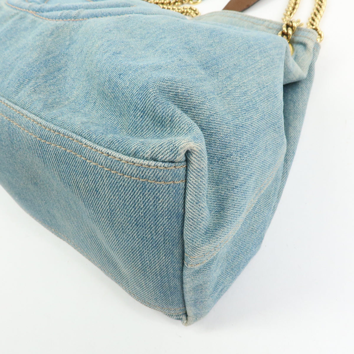 GUCCI SOHO Interlocking G Denim Leather Chain Shoulder Bag Blue 308982