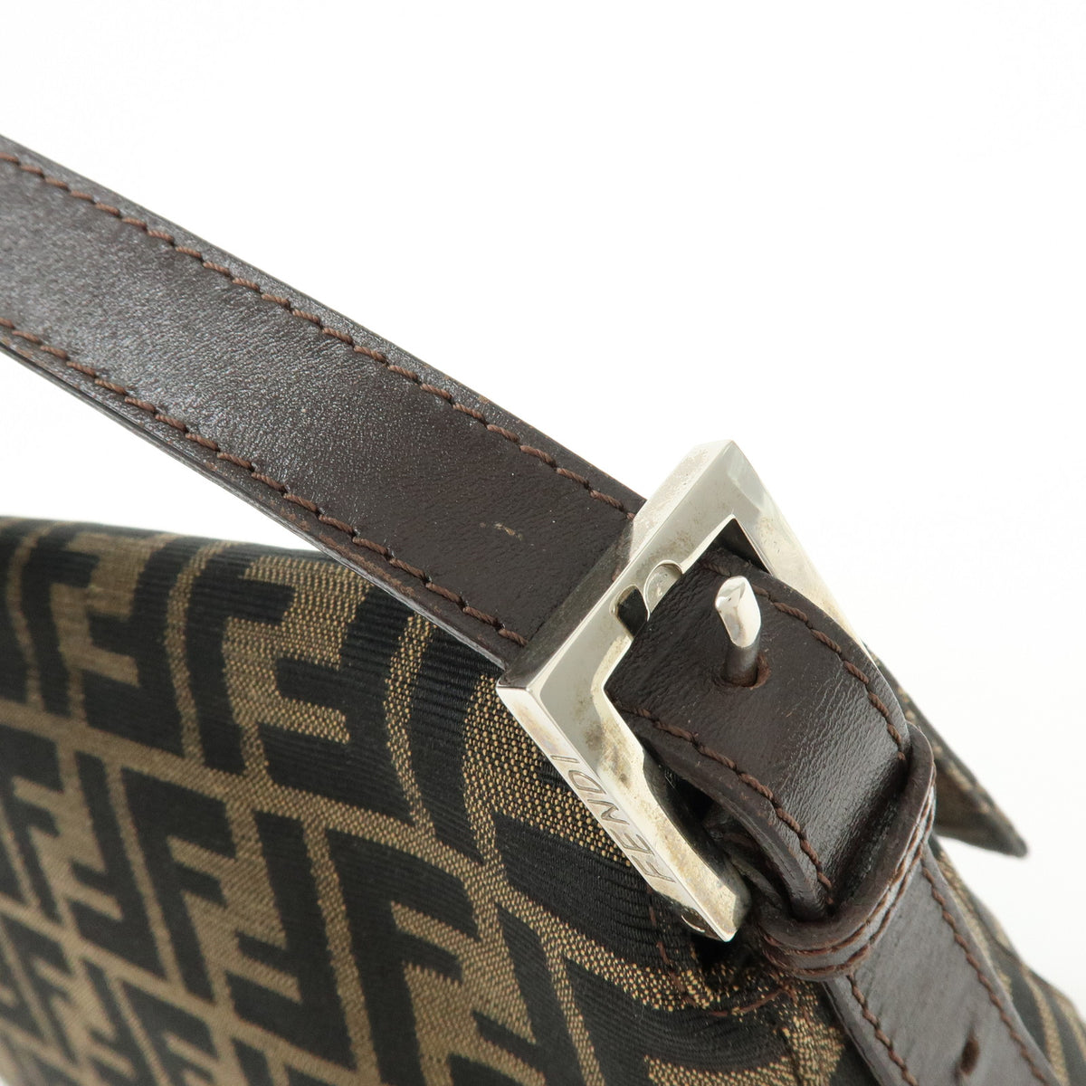 FENDI Mamma Baguette Zucca Canvas Leather Hand Bag Brown 26325