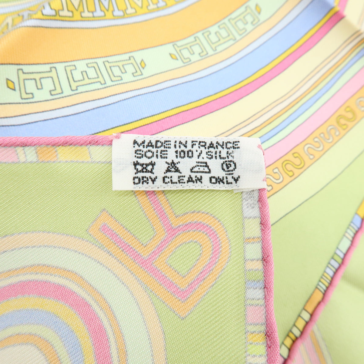 HERMES Carre 42 Silk 100% Scarf FRANCE PARIS 24 Fbg Light Green Pink