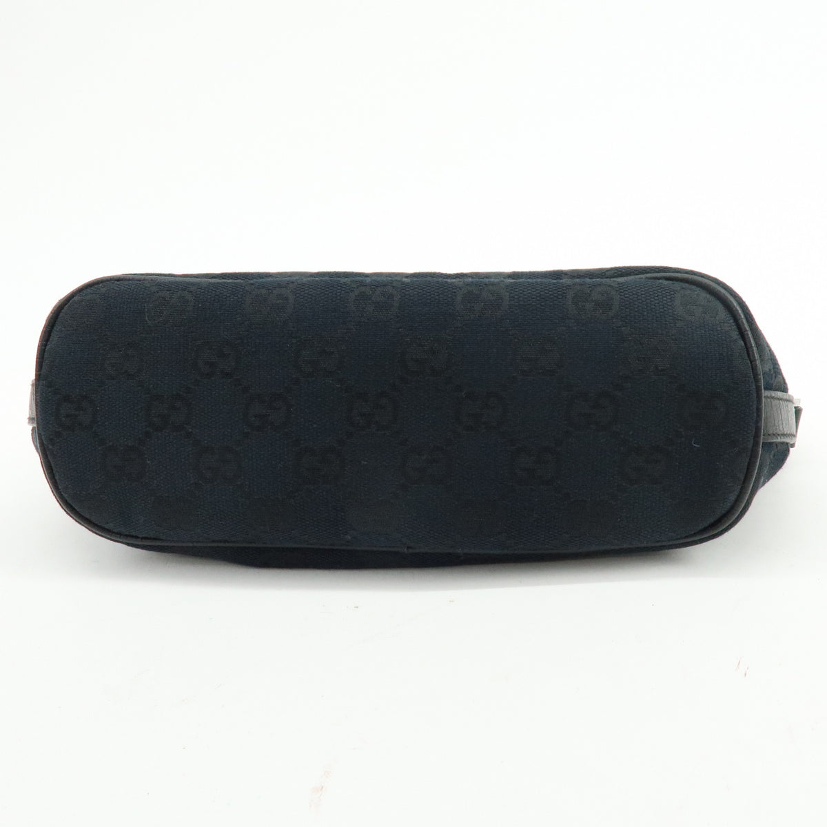 GUCCI Boat Bag Sherry GG Canvas Leather Hand Bag Pouch Black 141809