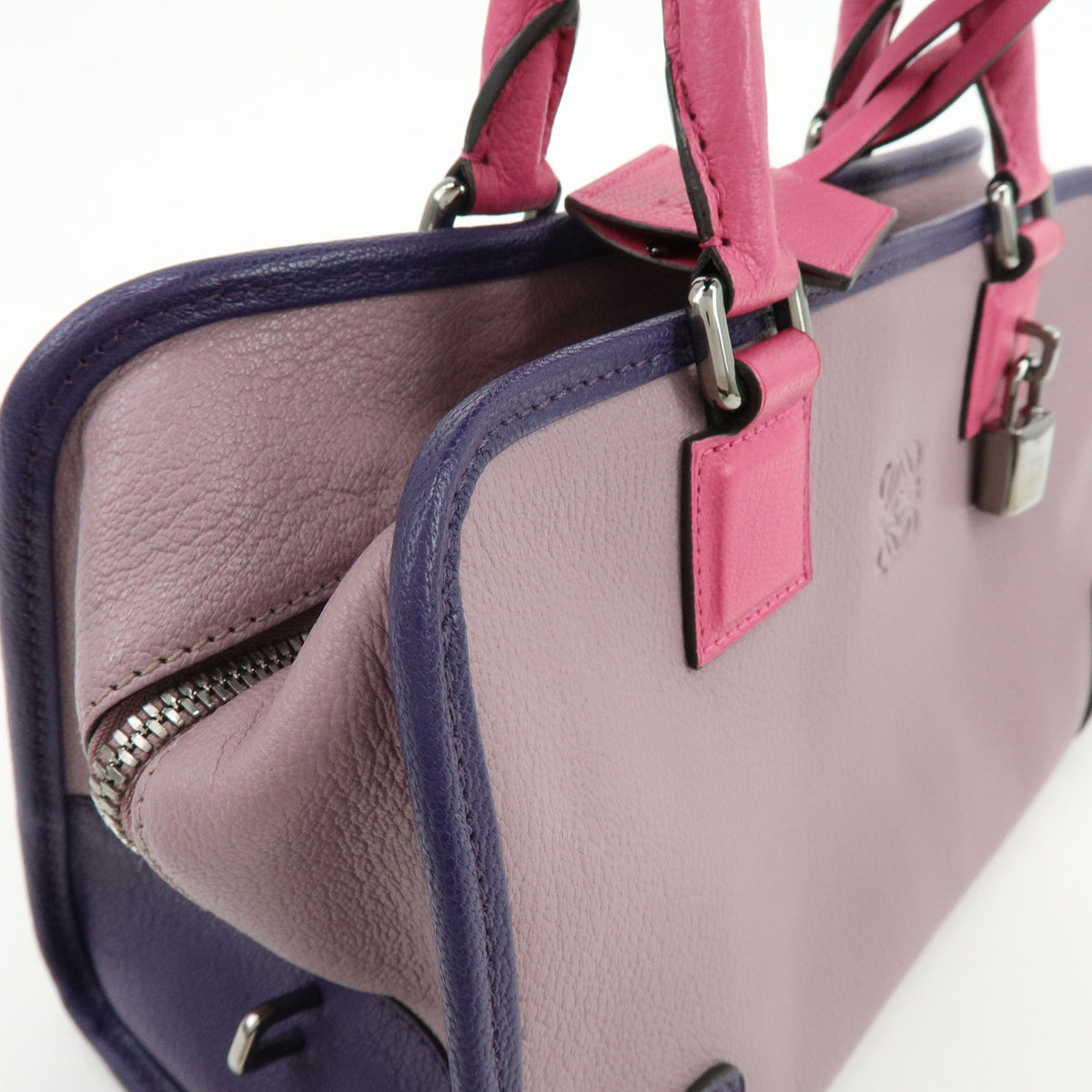 LOEWE Anagram Amazona 28 Leather Hand Bag Tote Bag Purple Pink