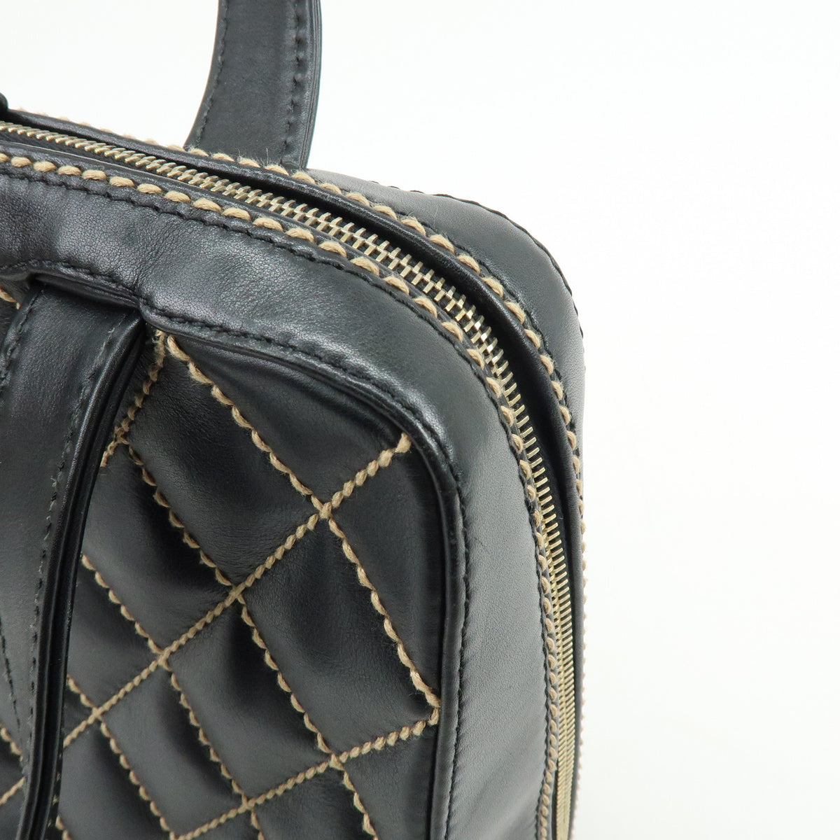 CHANEL Wild Stitch COCO Mark Calf Skin Hand Bag Black A14693