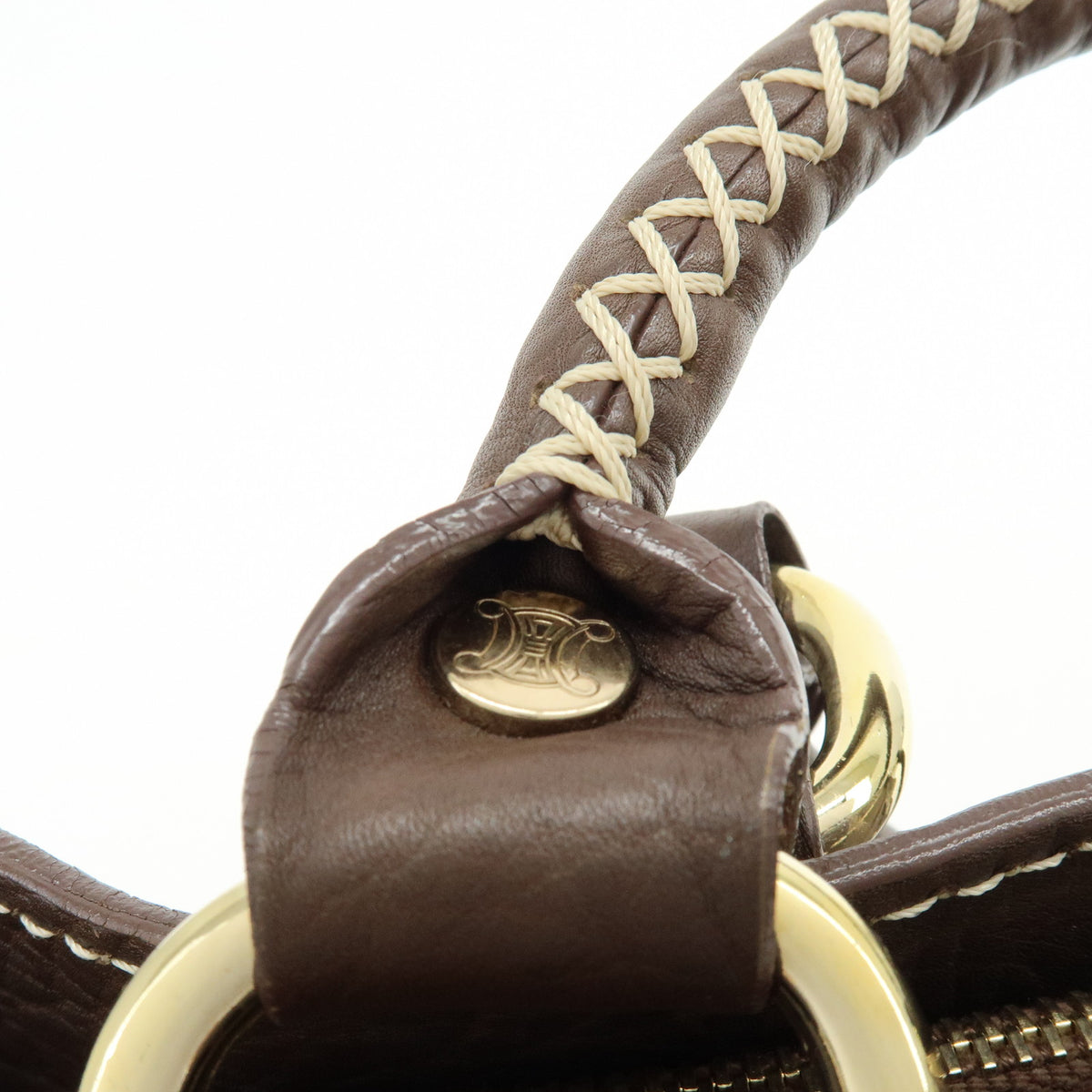 CELINE Triomphe Boogie Bag Leather Hand Bag Tote Bag Brown Ivory