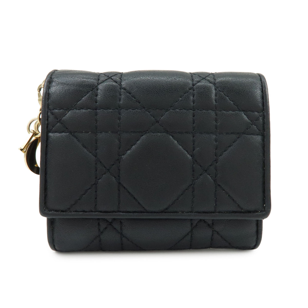 Christian Dior Lady Dior Cannage Bi-fold Compact Lotus Wallet Black
