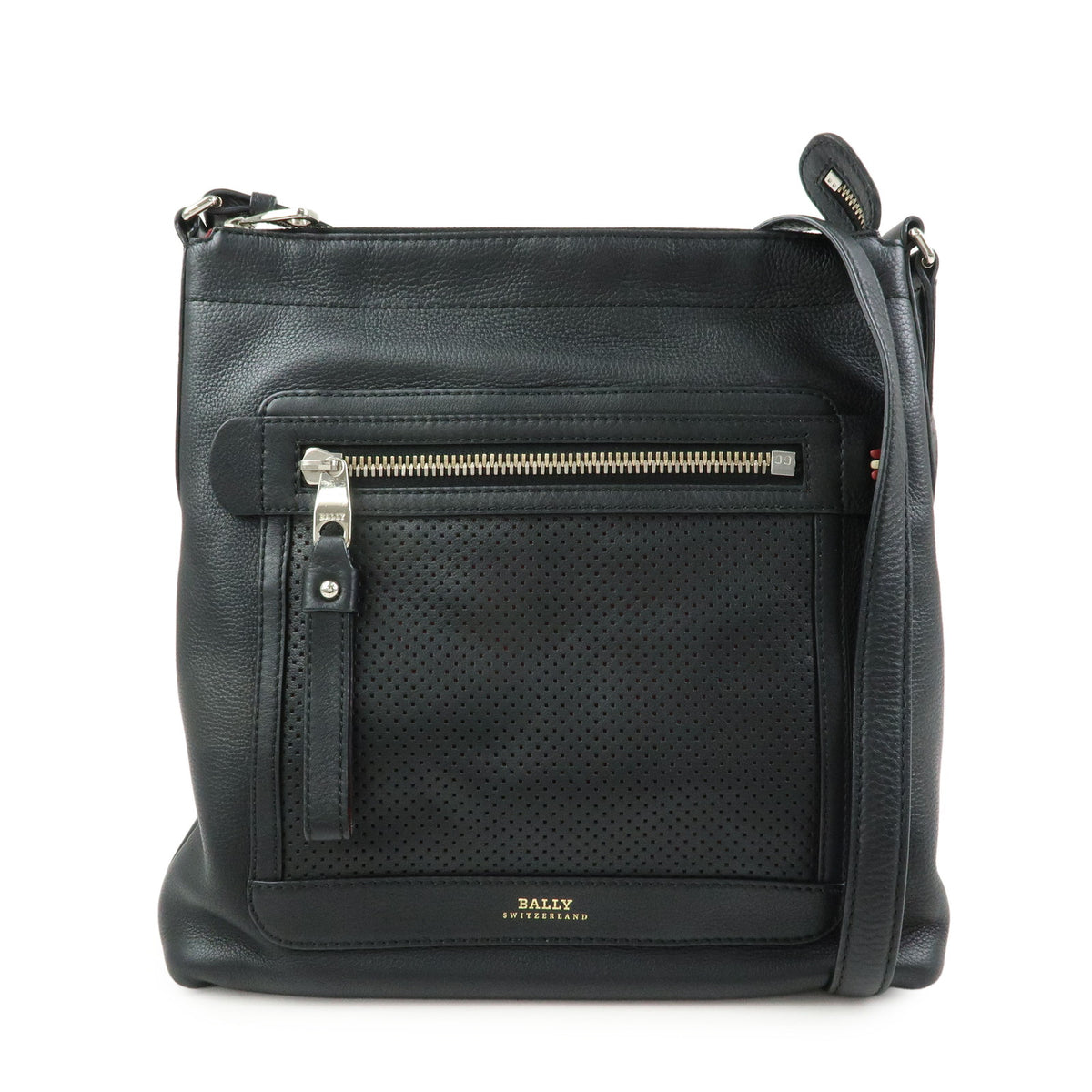 BALLY Perforated Leather Shoulder Bag Crossbody Bag Black Red