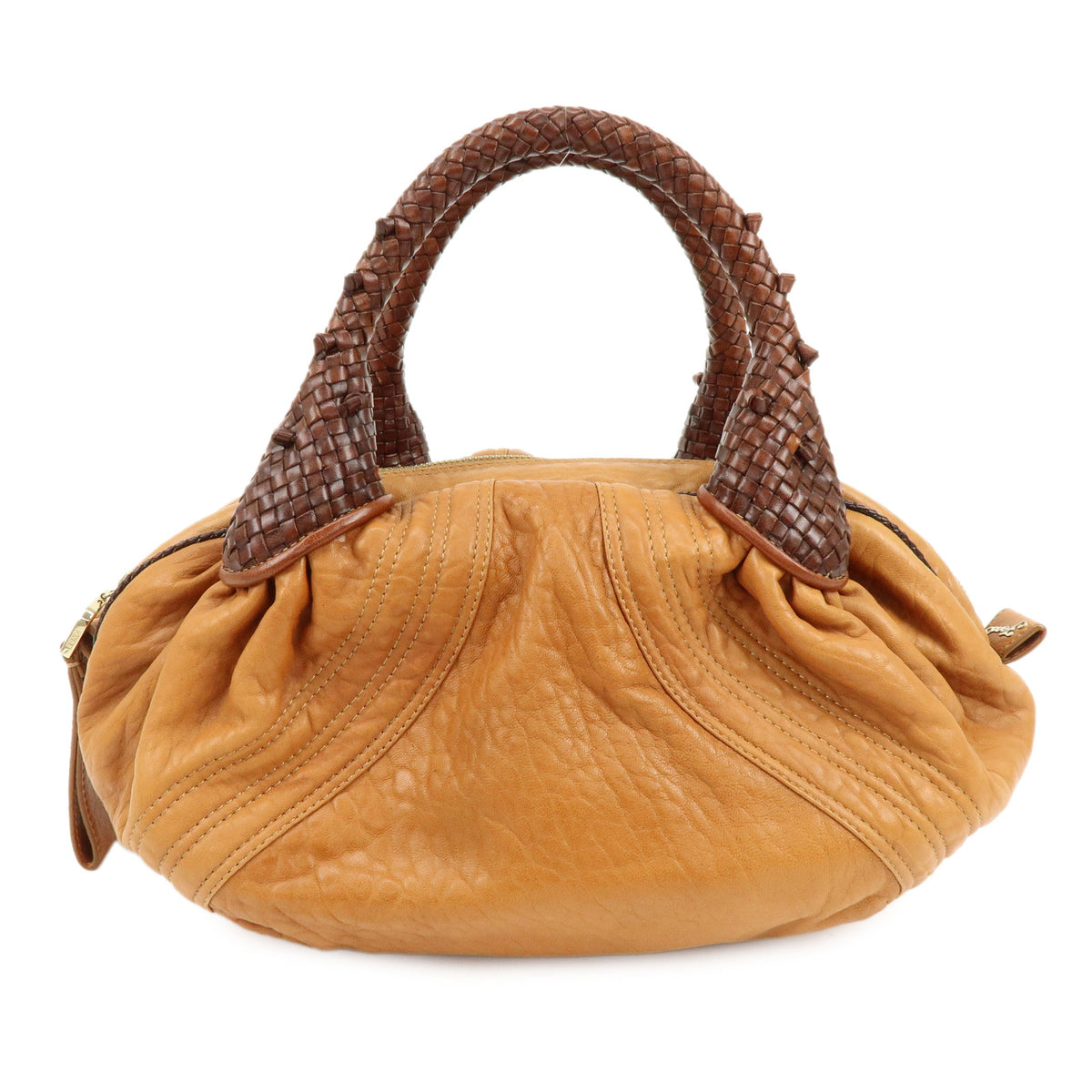 FENDI Zucca Mini Spy Bag Nappa Leather Hand Bag Camel Brown 8BL078