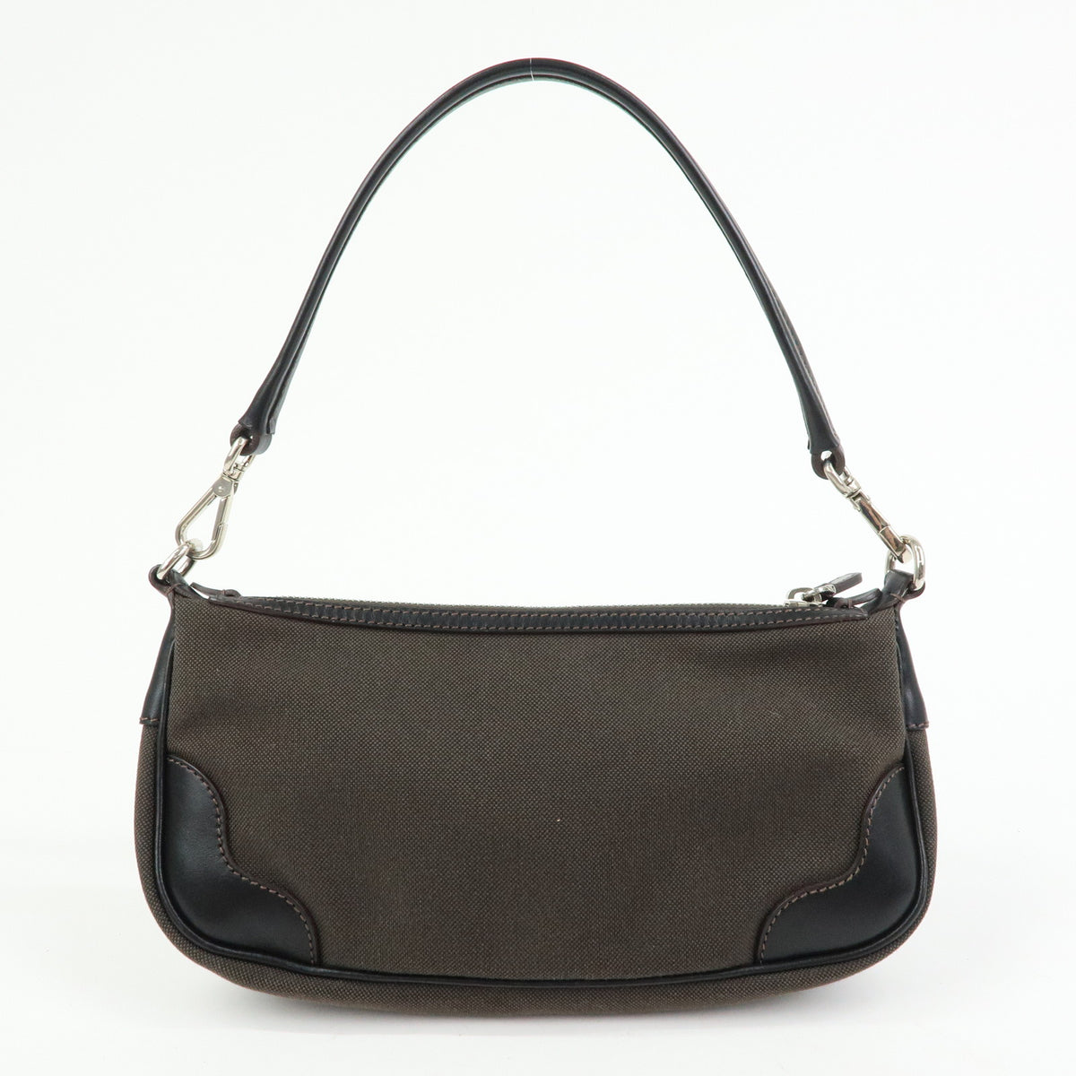 PRADA Logo Jacquard Leather Shoulder Bag Hand Bag  Dark Brown