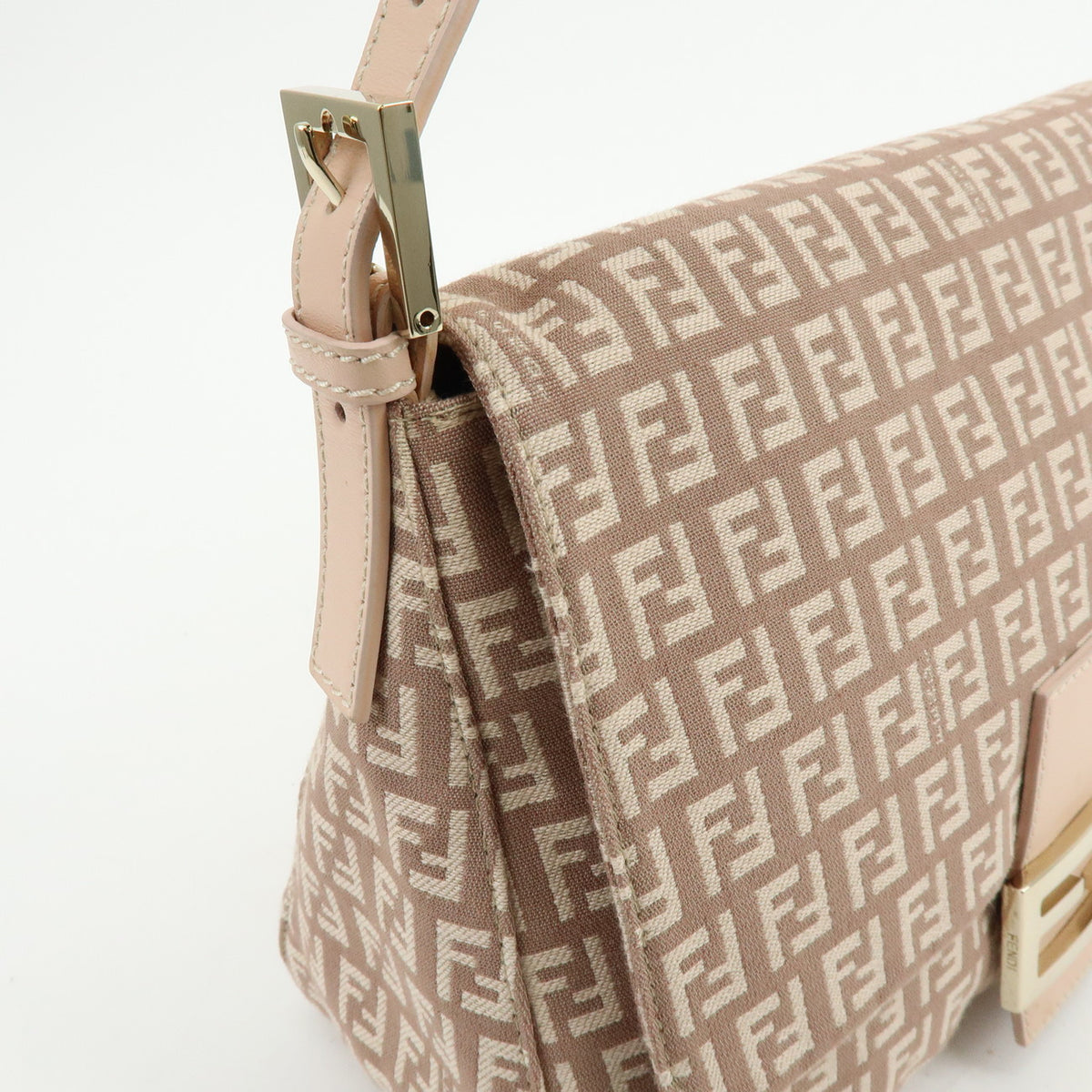 FENDI Mamma Baguette Zucchino Canvas Leather Shoulder Bag Pink 8BR001