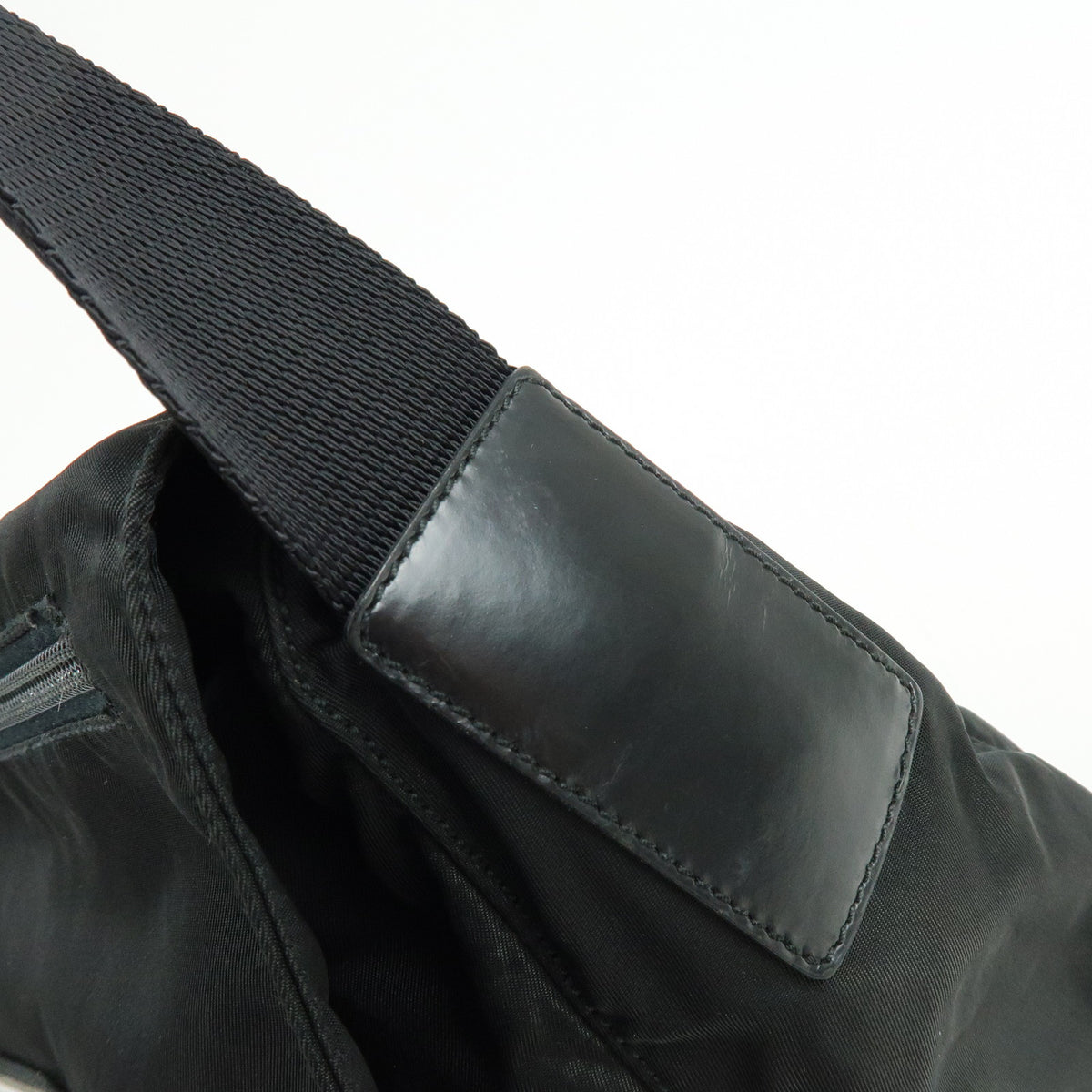 PRADA Triangle Logo Nylon Leather Shoulder Bag Crossbody Bag Black