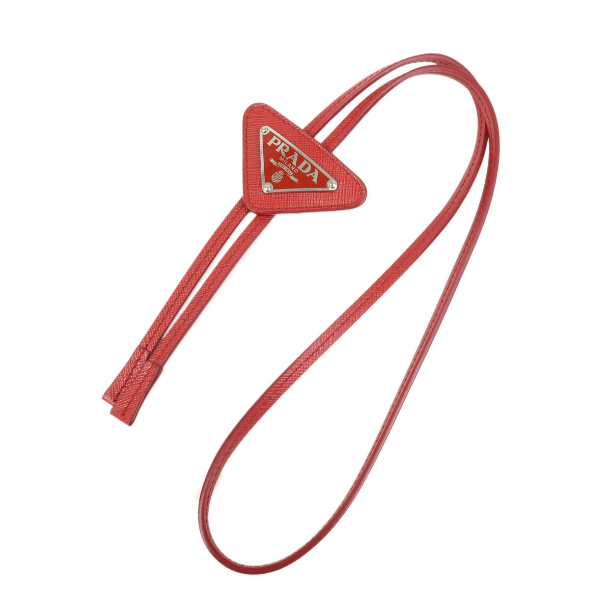 PRADA Triangle Logo Saffiano Leather Loop Tie Red