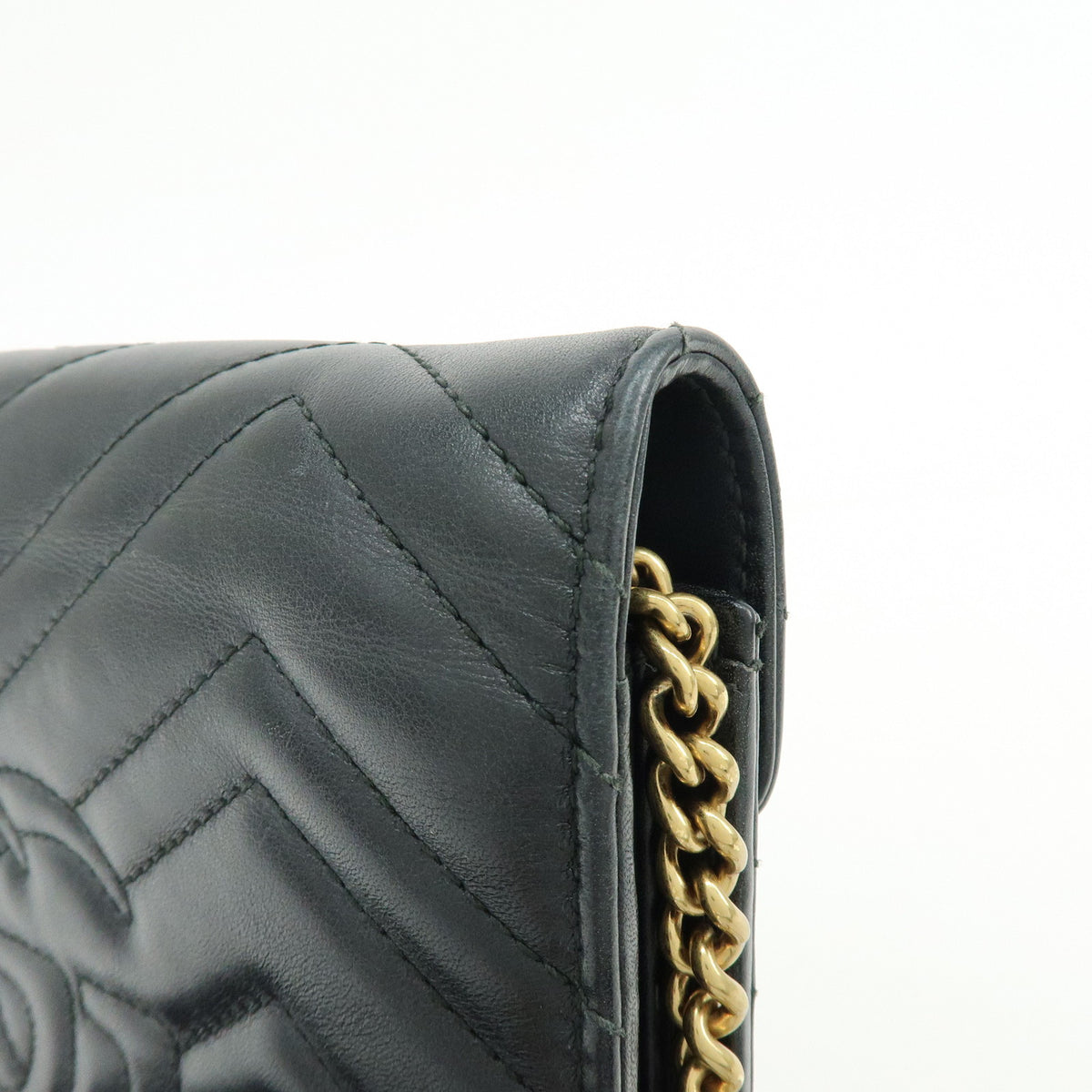 GUCCI GG Marmont Double G Leather Chain Shoulder Bag Black 474575