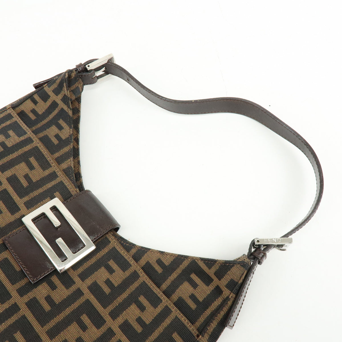 FENDI Zucca Canvas Leather Shoulder Bag Hand Bag Black Brown 26569