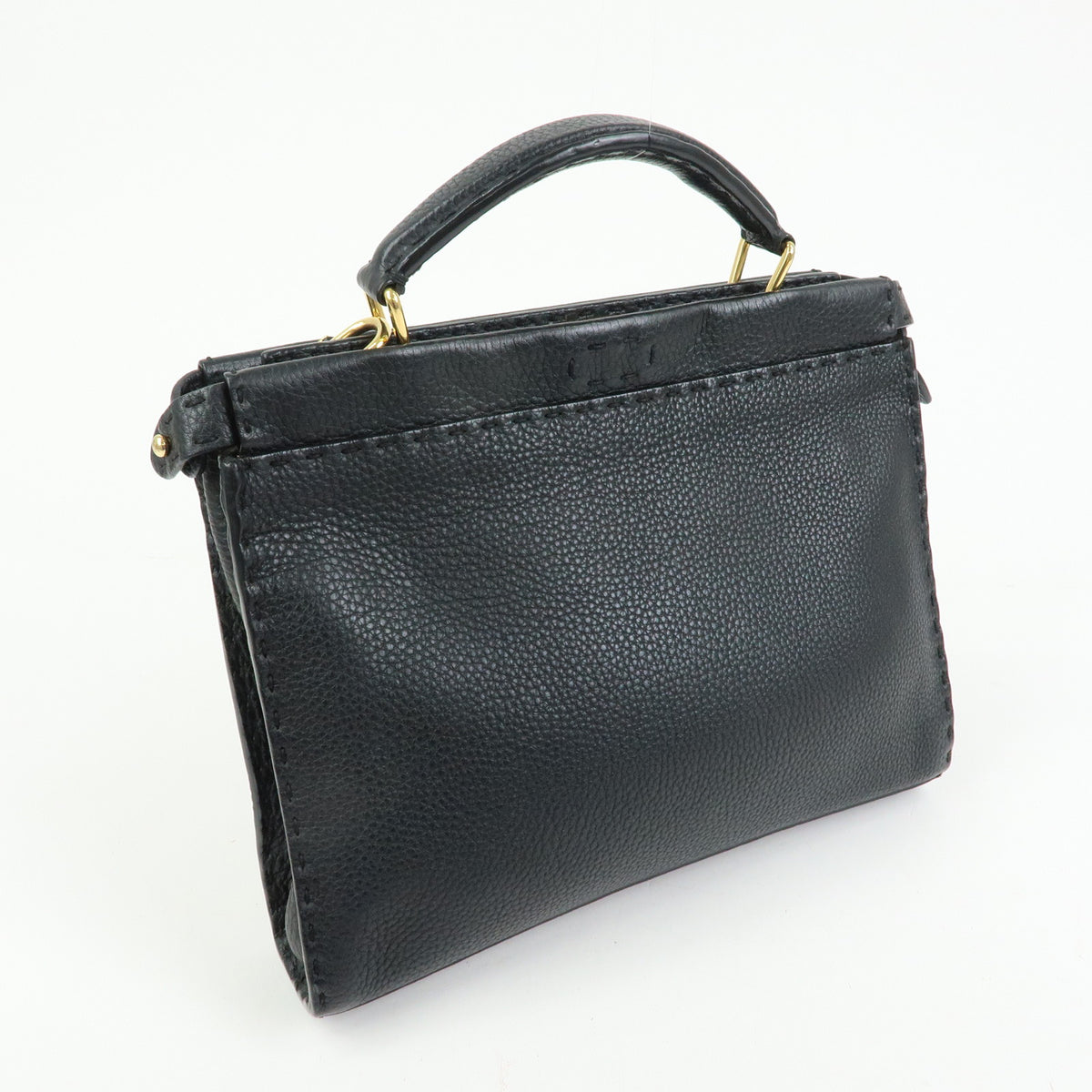 FENDI Peekaboo Seleria Calf Leather 2Way Hand Bag Black 7VA422