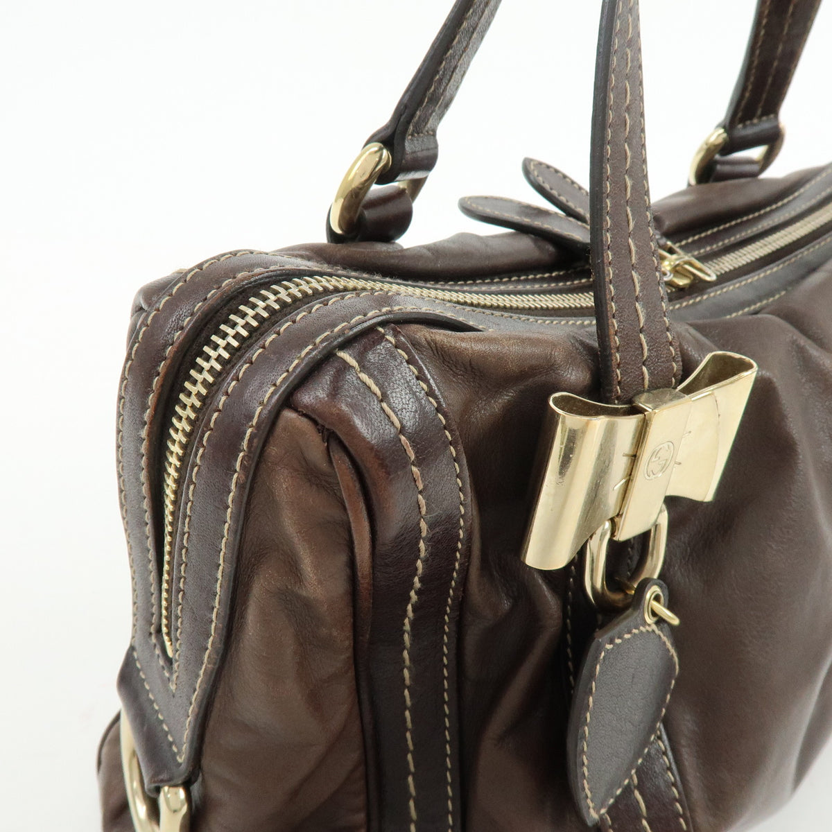 GUCCI Duchessa Leather Mini Boston Bag Hand Bag Dark Brown 181487