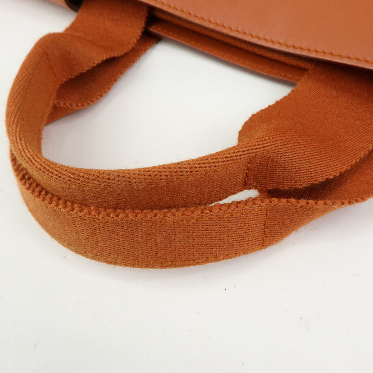 HERMES Valparaiso MM Toile Chevron Leather Hand Bag Orange