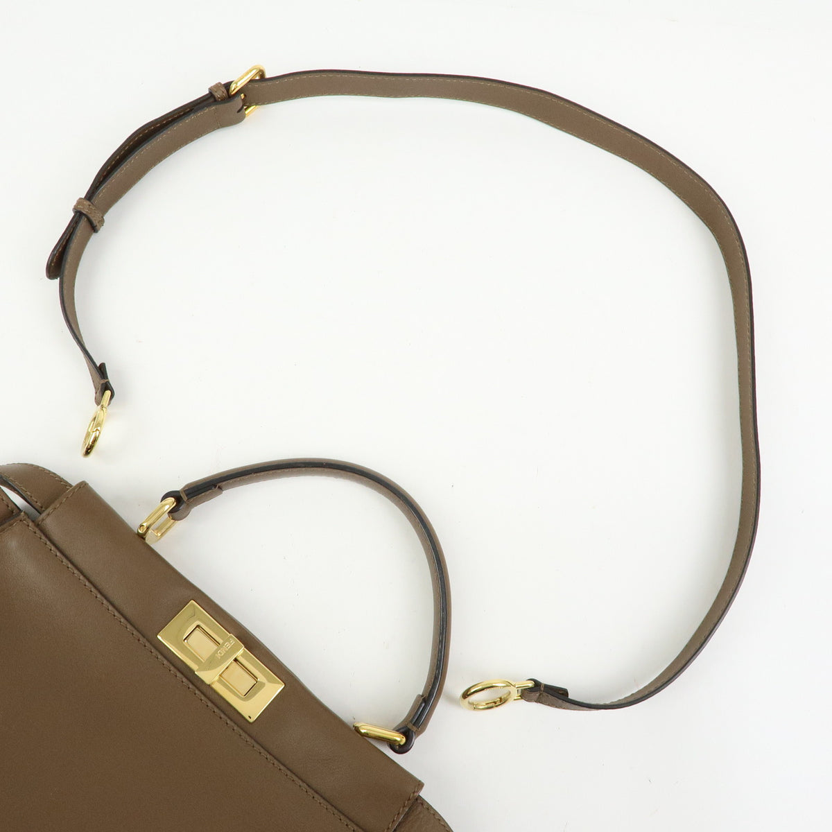 FENDI Peekaboo Pequin Leathe 2Way Hand Bag Shoulder Bag Brown 8BN290
